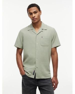 Tommy Hilfiger Regular Fit Linen Blend Short Sleeve Shirt - Green