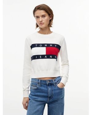 Tommy Hilfiger Tommy Flag Crew Neck Jumper - White