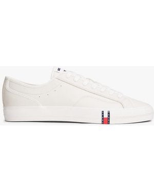 Tommy Hilfiger Archive Flag Stripe Leather Trainers - Natural