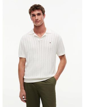 Tommy Hilfiger Relaxed Pointelle Structured Polo Shirt With Linen - White