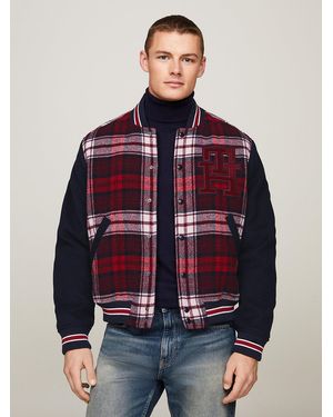 Tommy Hilfiger Varsity Th Monogram Tartan Bomber Jacket - Red