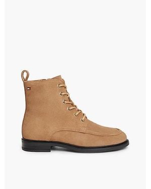 Tommy Hilfiger Suede Enamel Flag Lace Up Boots - Natural