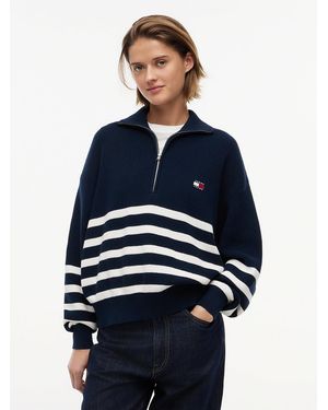 Tommy Hilfiger Tommy Badge Stripe Quarter-Zip Jumper - Blue