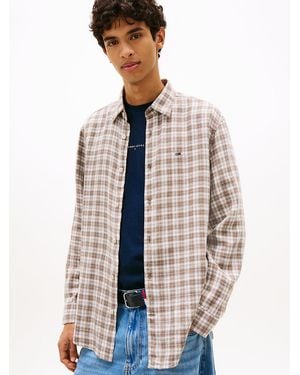 Tommy Hilfiger Relaxed Fit Check Linen Blend Shirt - Grey