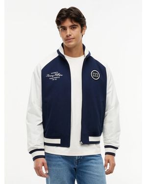 Tommy Hilfiger Interlock Knit Colour-Blocked Relaxed Bomber Jacket - Blue