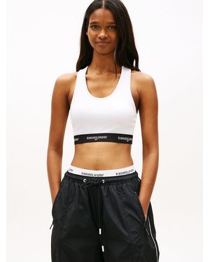 Tommy Hilfiger Repeat Logo Tape Racerback Bra Top - White