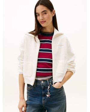 Tommy Hilfiger Womens Medium Weight Full Zip Cardigan With Silver Script Logo - White