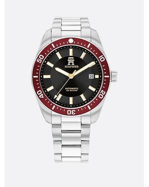 Tommy Hilfiger Reloj Con Bisel Rojo Y Monograma Th - Gris