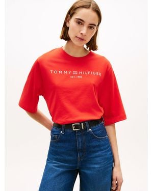Tommy Hilfiger Logo Relaxed Crew Neck T-Shirt - Red
