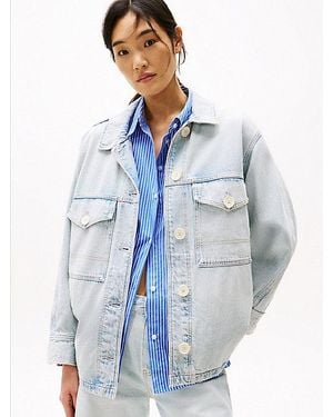 Tommy Hilfiger Oversized Denim Utility-Jack Met Fading - Blauw