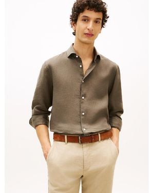 Tommy Hilfiger New York Label Slim Fit Pure Linen Shirt - Natural