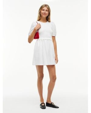 Tommy Hilfiger Back Tie Smock Slim Poplin Mini Dress - White