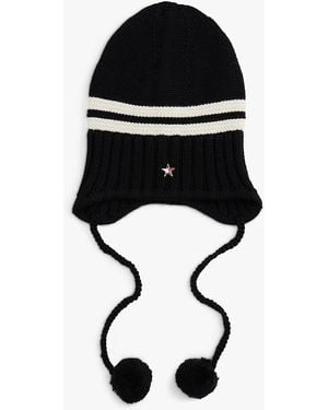 Tommy Hilfiger Tommy Girl Stripe Wool Blend Bauble Beanie - Black