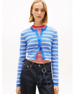 Tommy Hilfiger Stripe Slim Crew Neck Cardigan - Blue