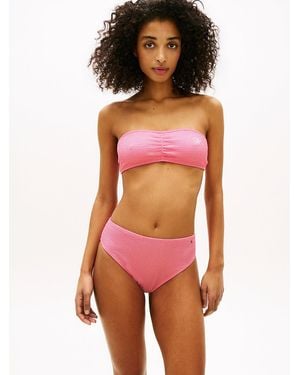 Tommy Hilfiger Crinkle High Rise Cheeky Bikini Bottoms - Red