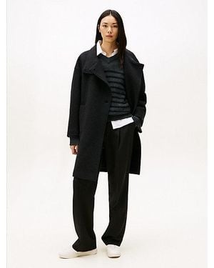Tommy Hilfiger Relaxed Fit Wollmix-Mantel Mit Trichterkragen - Schwarz