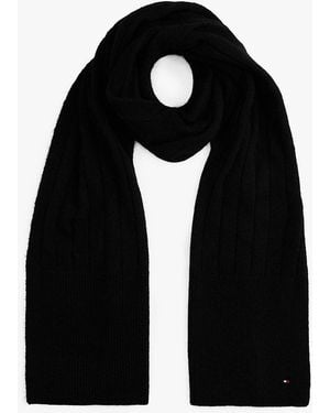 Tommy Hilfiger Hilfiger Flag Fluffy Scarf With Wool - Black