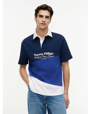Tommy Hilfiger Relaxed Fit Back Logo Colour-Blocked Polo Shirt - Blue