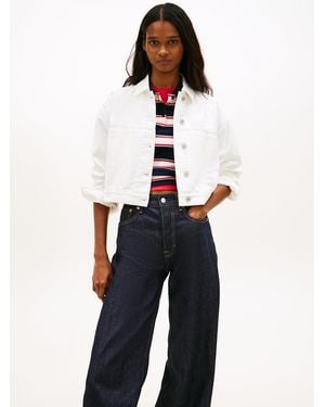 Tommy Hilfiger Back Logo Oversized Denim Trucker Jacket - White
