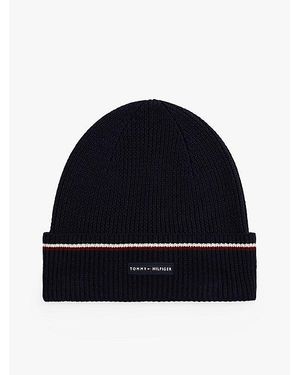 Tommy Hilfiger Wolmix Beanie Met Signature-Tape - Blauw
