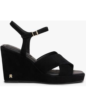 Tommy Hilfiger Suede High Wedge Heel Sandals - Black