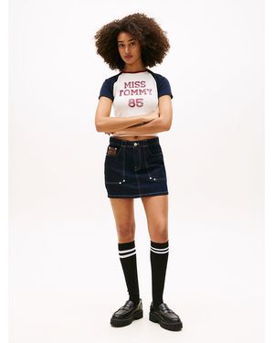 Tommy Hilfiger Flag Embroidery Denim Straight Mini Skirt - Red
