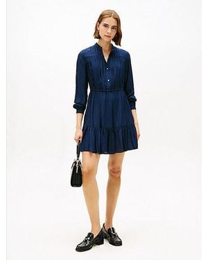 Tommy Hilfiger Stufen-Minikleid Mit Flag-Rauten-Jacquard - Blau