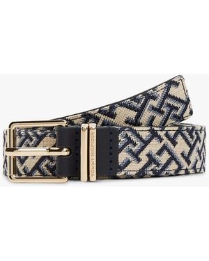 Tommy Hilfiger Jacquard Double Keeper Square Buckle Belt - White