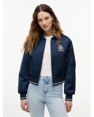 Tommy Hilfiger Back Logo Patch Satin Varsity Jacket - Blue