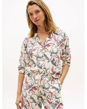 Tommy Hilfiger Camisa De Pijama Estampada Con Logo Bordado - Blanco