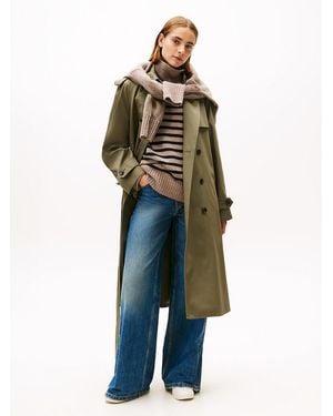 Tommy Hilfiger Double Breasted Belted Trench Coat - Green