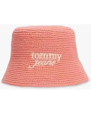 Tommy Hilfiger Crochet Logo Embroidery Bucket Hat - Pink