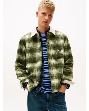 Tommy Hilfiger Oversized Fit Flannel Teddy Fleece Overshirt - Green