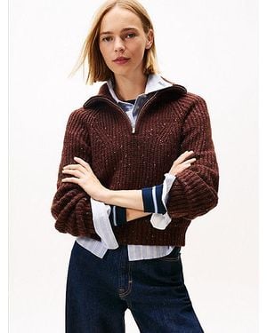 Tommy Hilfiger Wolmix Trui Met Halve Rits En Logo - Blauw