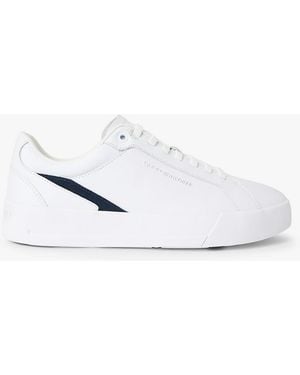 Tommy Hilfiger Contrast Panel Leather Court Trainers - White