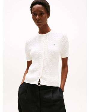 Tommy Hilfiger Cable Knit Short Sleeve Cardigan - White