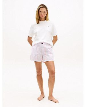 Tommy Hilfiger Heritage Poplin Pyjamashort Met Streep - Wit