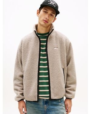 Tommy Hilfiger Badge Teddy Relaxed Zip-Thru Sweatshirt - Natural
