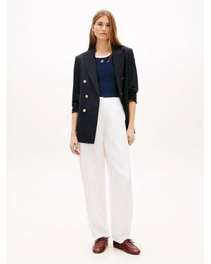 Tommy Hilfiger Linen Blend Barrel Leg Ankle Trousers - Blue
