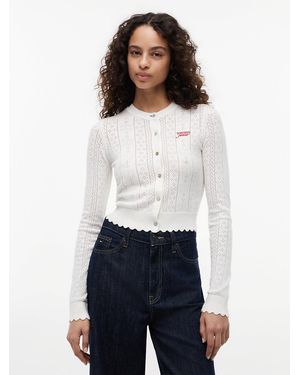Tommy Hilfiger Slim Pointelle Flag Cardigan - White
