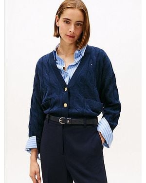Tommy Hilfiger Oversized Kabelgebreid Vest Van Zachte Wol - Blauw