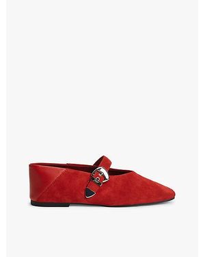 Tommy Hilfiger Bailarinas De Ante Con Hebilla Y Punta Cuadrada - Rojo