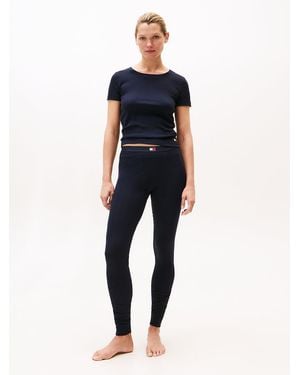 Tommy Hilfiger Full Length Ribbed Logo Leggings - Blue
