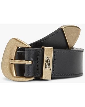 Tommy Hilfiger Abstract Buckle Debossed Logo Leather Belt - Black