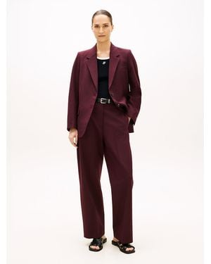 Tommy Hilfiger Wool Blend Loose Straight Leg Trousers - Red