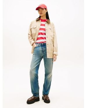 Tommy Hilfiger Distressed Mid Rise Slim Straight Leg Jeans - Blue