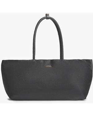 Tommy Hilfiger Leather Braided Handle Tote Bag - Black