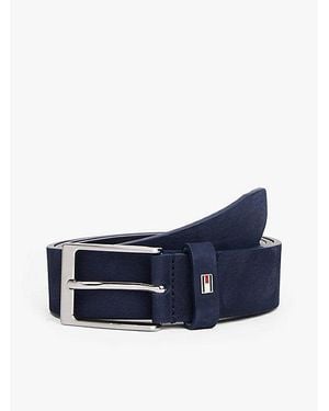 Tommy Hilfiger Leren Riem Met Geëmailleerde Vlag Op De Lus - Blauw