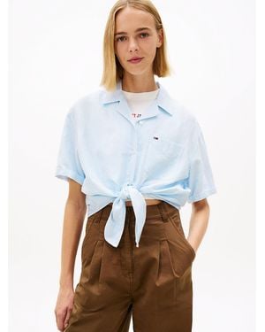 Tommy Hilfiger Relaxed Fit Linen Blend Tie Front Shirt - White