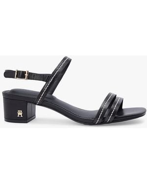 Tommy Hilfiger Leather Contrast Topstitch Block Heel Sandals - White